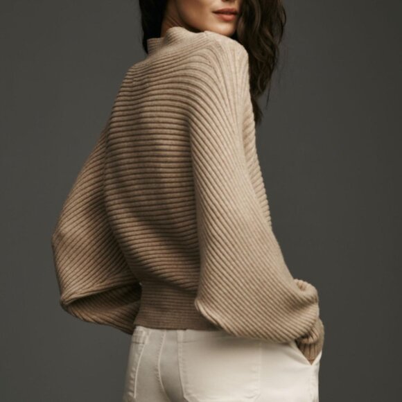 Anthropologie The Kendall Mock-Neck Sweater Neutral Brown XL - Picture 2 of 13